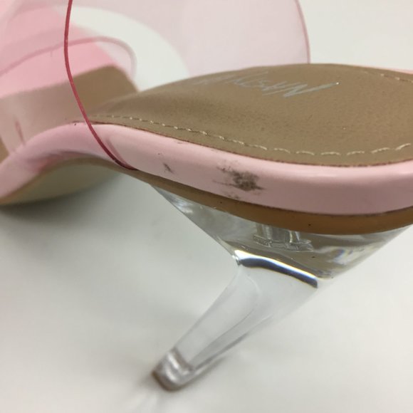 NWOB NASTY GAL Clear Block Heel Pink Transparent Straps Shoes - Picture 8 of 9